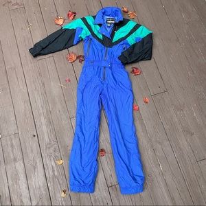 Women’s Blue & Green Retro Ski & Snowboard Suit